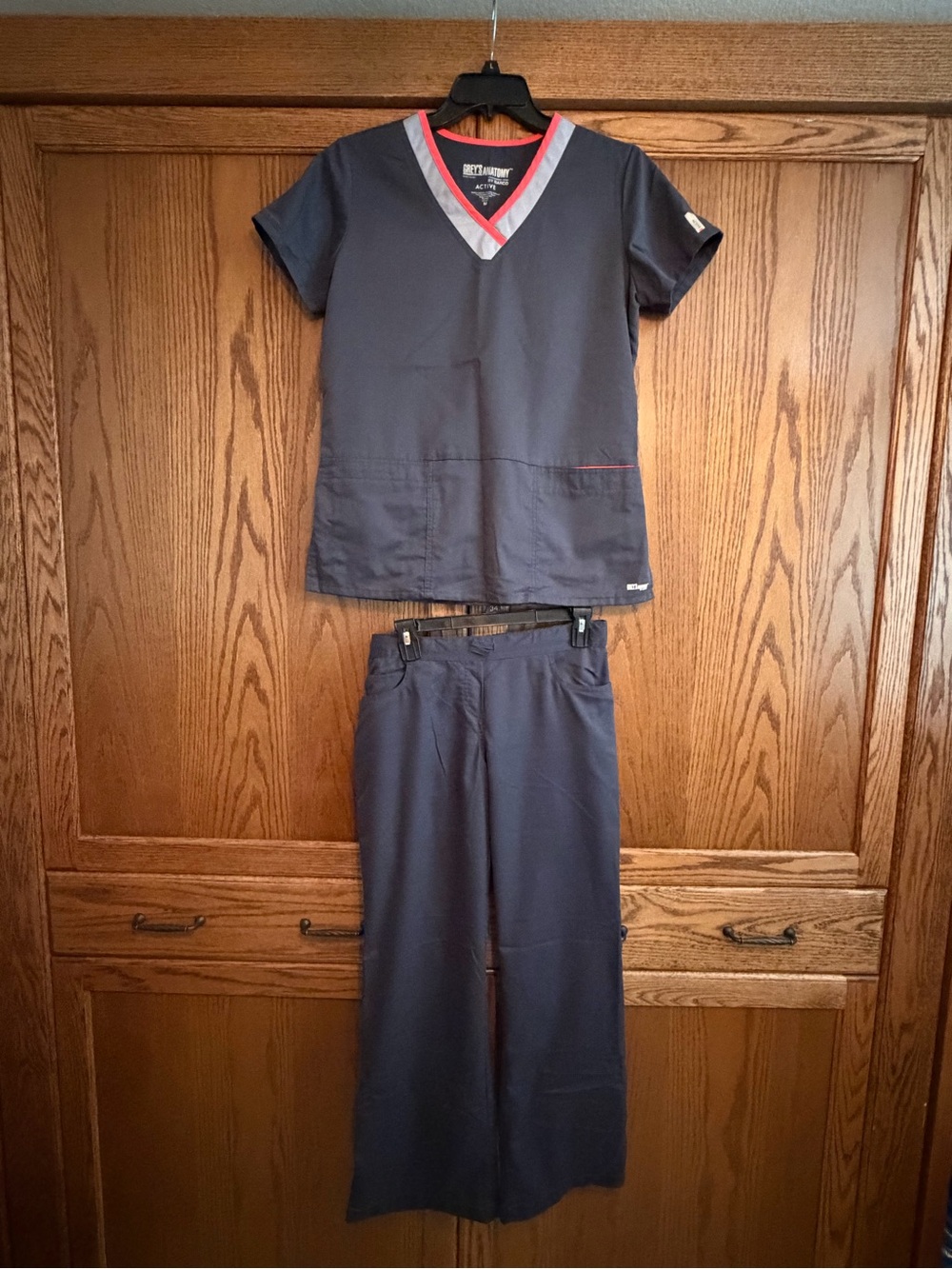 Grey's Anatomy Women's Navy Scrub Set with Contrast Trim